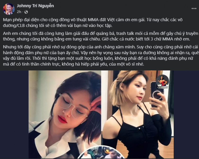 Ảnh chụp màn hình bài đăng của Johnny Trí Nguyễn